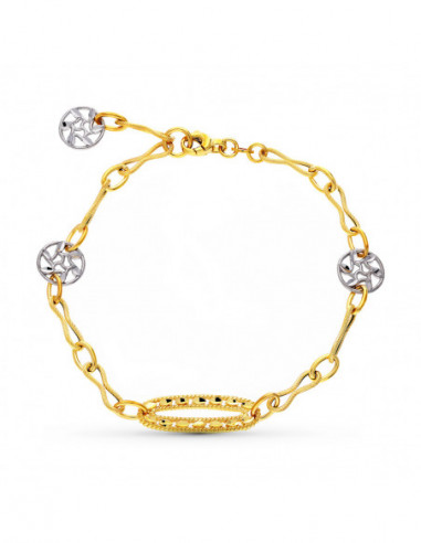 18k PULSERA ORO BICOLOR MOTIVOS Y HOJAS