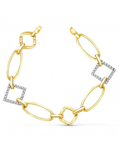18K PULSERA ORO BICOLOR ESLABONES Y...