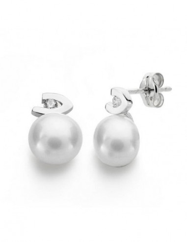 18K PENDIENTES PERLA CIRCONITAS 12X7 MM