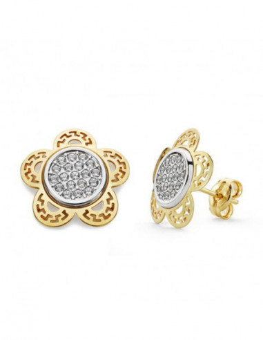 18K PENDIENTES ORO BICOLOR FLOR 12X12 MM