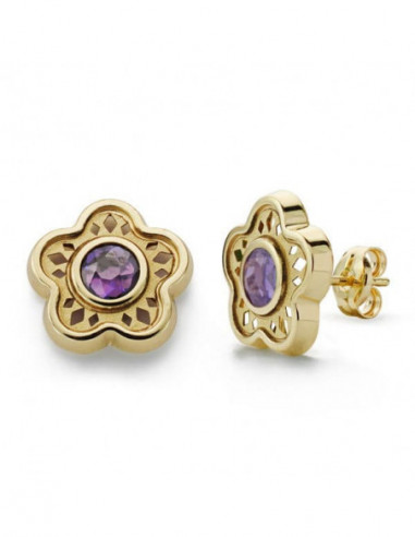 18K PENDIENTES FLOR PIEDRA COLOR...