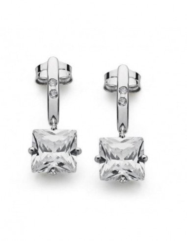 18K PENDIENTES ORO BLANCO PIEDRA 7X7 MM