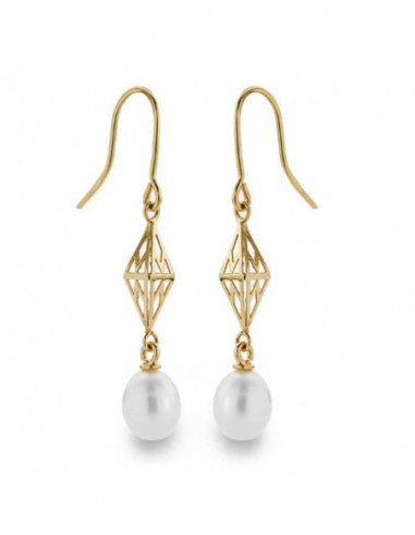 18K PENDIENTES PERLA GANCHO. 40X7 MM