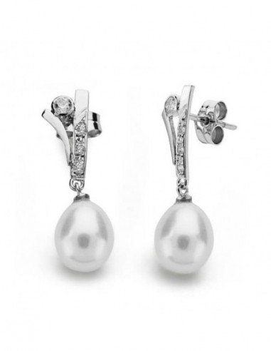18K PENDIENTES ORO BLANCO PERLA 23X7 MM