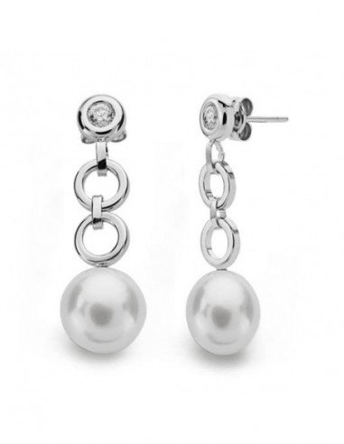 18K PENDIENTES ORO BLANCO PERLA...