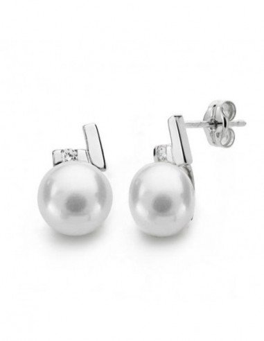 18K PENDIENTES ORO BLANCO PERLA...