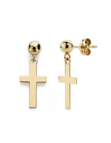 18K PENDIENTES CRUZ LISA Y BOLA 12X7 MM