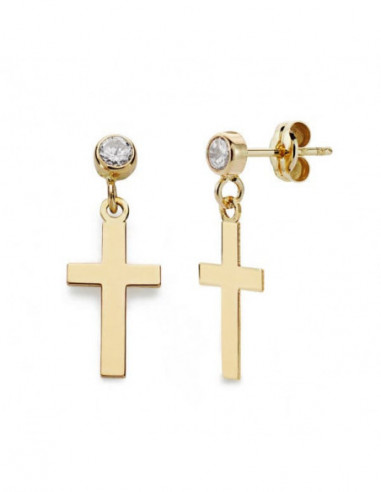18K PENDIENTES CRUZ LISA CHATON. 12X7 MM
