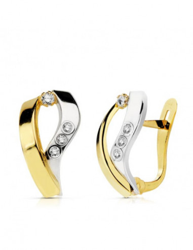 18K PENDIENTES BANDAS ORO BICOLOR...