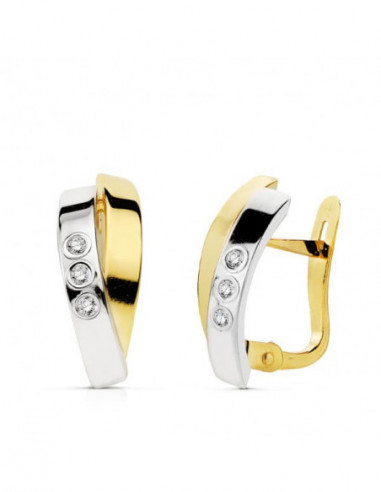 18K PENDIENTES BANDAS BICOLOR 15X6 MM