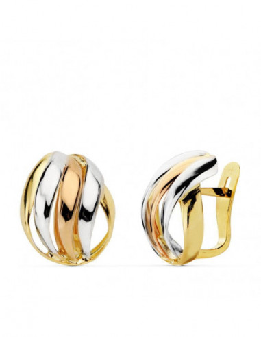 18K PENDIENTES TRICOLOR BANDAS 15X12 MM