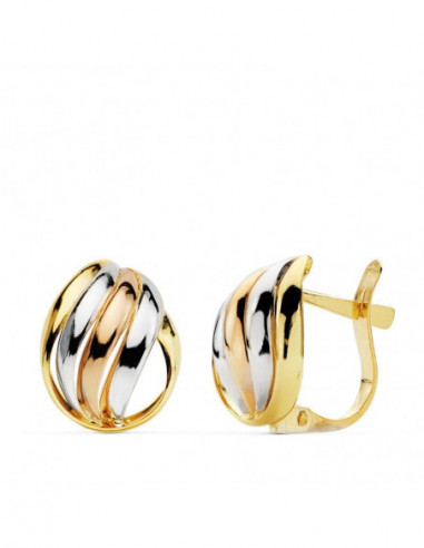 18K PENDIENTES TRICOLOR BANDAS 12X9 MM