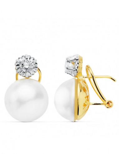 18K PENDIENTES BICOLOR PERLA...