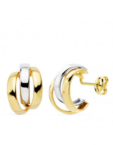 18K PENDIENTES BANDAS ORO BICOLOR...