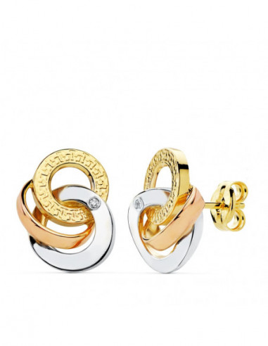 18K PENDIENTES TRICOLOR CIRCULOS...
