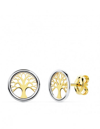 18K PENDIENTES ORO BICOLOR ARBOL DE...