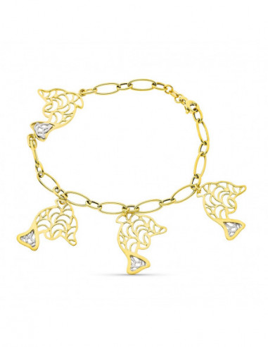 18K PULSERA BICOLOR DELFINES. ANCHO...