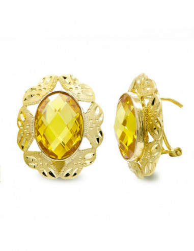 18K PENDIENTES PIEDRA OVAL TOPACIO...