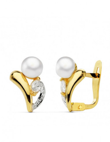 18K PENDIENTES PERLA Y PIEDRA 11X8 MM