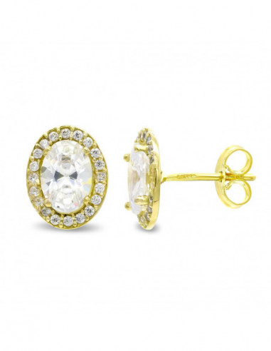 18K PENDIENTES OVAL CIRCONITAS 10X8 MM