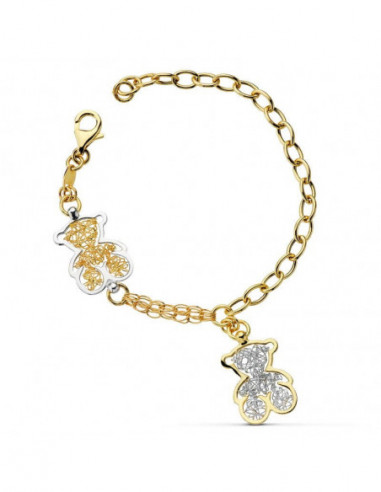 18K PULSERA BICOLOR OSOS Y ESLABONES...