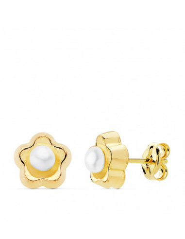 18K PENDIENTES FLOR PERLA 8X8 MM
