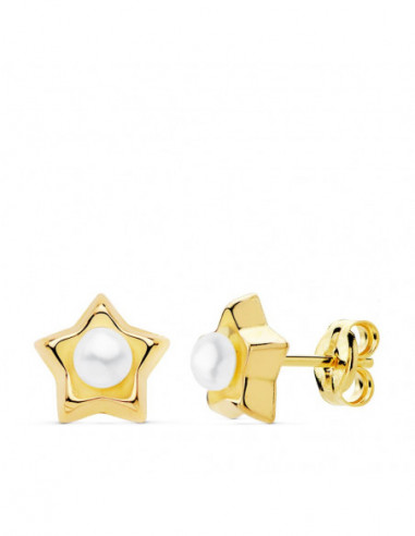 18K PENDIENTES ESTRELLA PERLA 8X8 MM