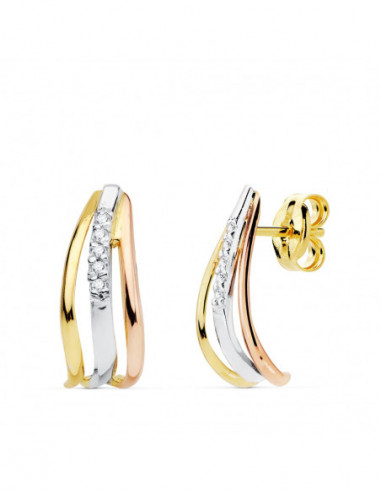 18K PENDIENTES BANDAS TRICOLOR...