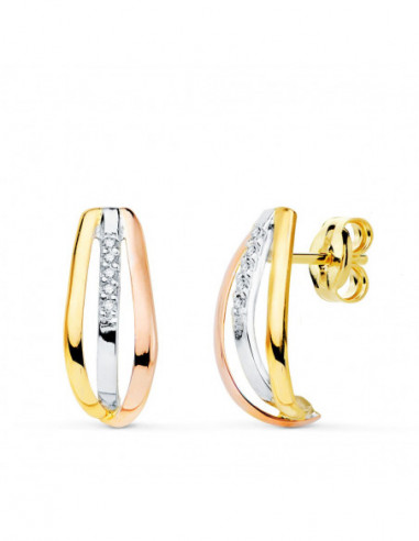 18K PENDIENTES ORO TRICOLOR BANDAS...