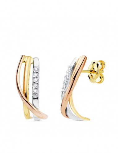 18K PENDIENTES BANDAS TRICOLOR...