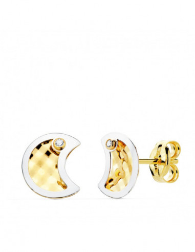 18K PENDIENTES ORO BICOLOR LUNA Y...