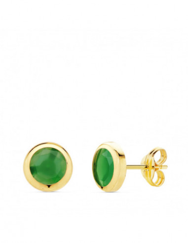 18K PENDIENTES CHATON PIEDRA VERDE....