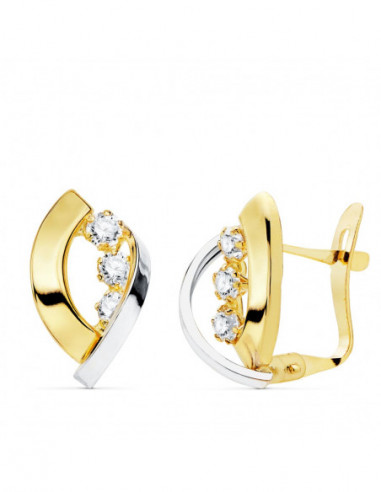 18K PENDIENTES ORO BICOLOR BANDAS Y...