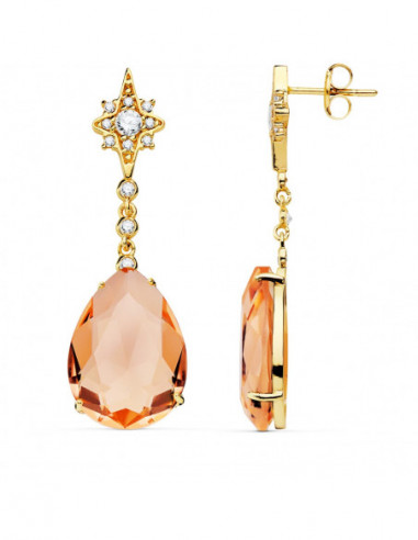 18K PENDIENTES PIEDRA PERA COLOR...