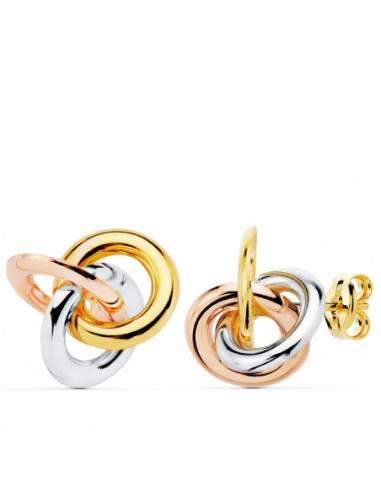 18K PENDIENTES NUDOS ORO TRICOLOR...