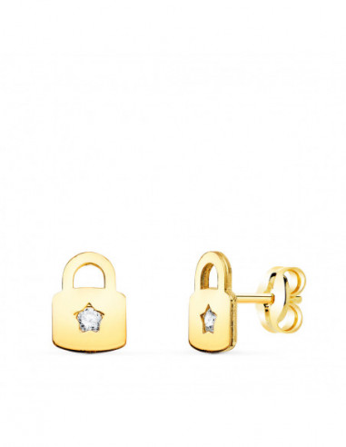 18K PENDIENTES ORO AMARILLO CANDADO...