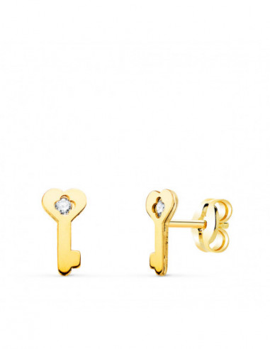 18K PENDIENTES ORO AMARILLO LLAVE CON...