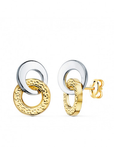 18K PENDIENTES ORO BICOLOR DOBLE ARO...