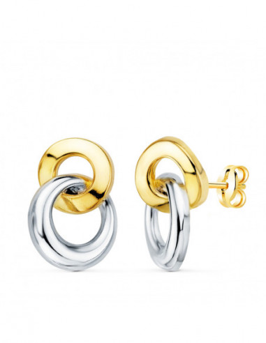 18K PENDIENTES ORO BICOLOR DOBLE ARO...