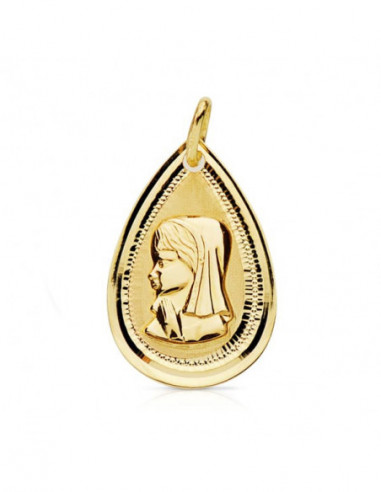 18K MEDALLA VIRGEN NIÑA LAGRIMA BISEL...