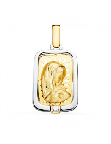 18K MEDALLA VIRGEN NIÑA ORO Y PLATA...