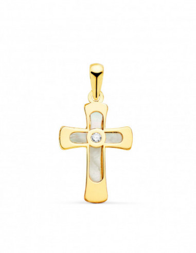 18K CRUZ ORO AMARILLO CON NACAR Y...