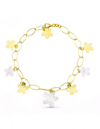 18K PULSERA BICOLOR FLORES