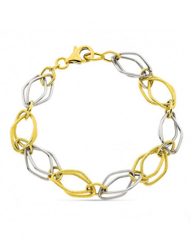 18K PULSERA BICOLOR ESLABONES ANCHO 8...