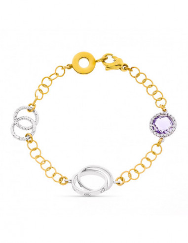 18K PULSERA BICOLOR ESLABONES PIEDRA...