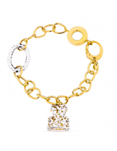 18K PULSERA BICOLOR ESLABONES Y OSO