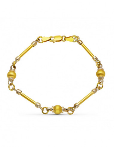 18K PULSERA ORO AMARILLO BARRA Y BOLAS