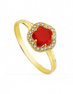 9K SORTIJA FLOR PIEDRA ROJA...
