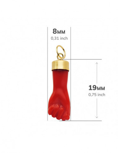 18K COLGANTE HIGA MANO ROJA 19X8 MM