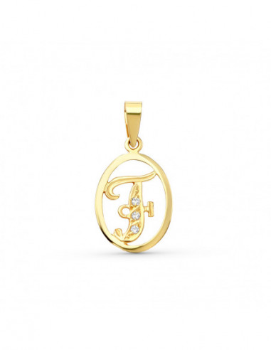 18K COLGANTE LETRA F CON CIRCONITAS